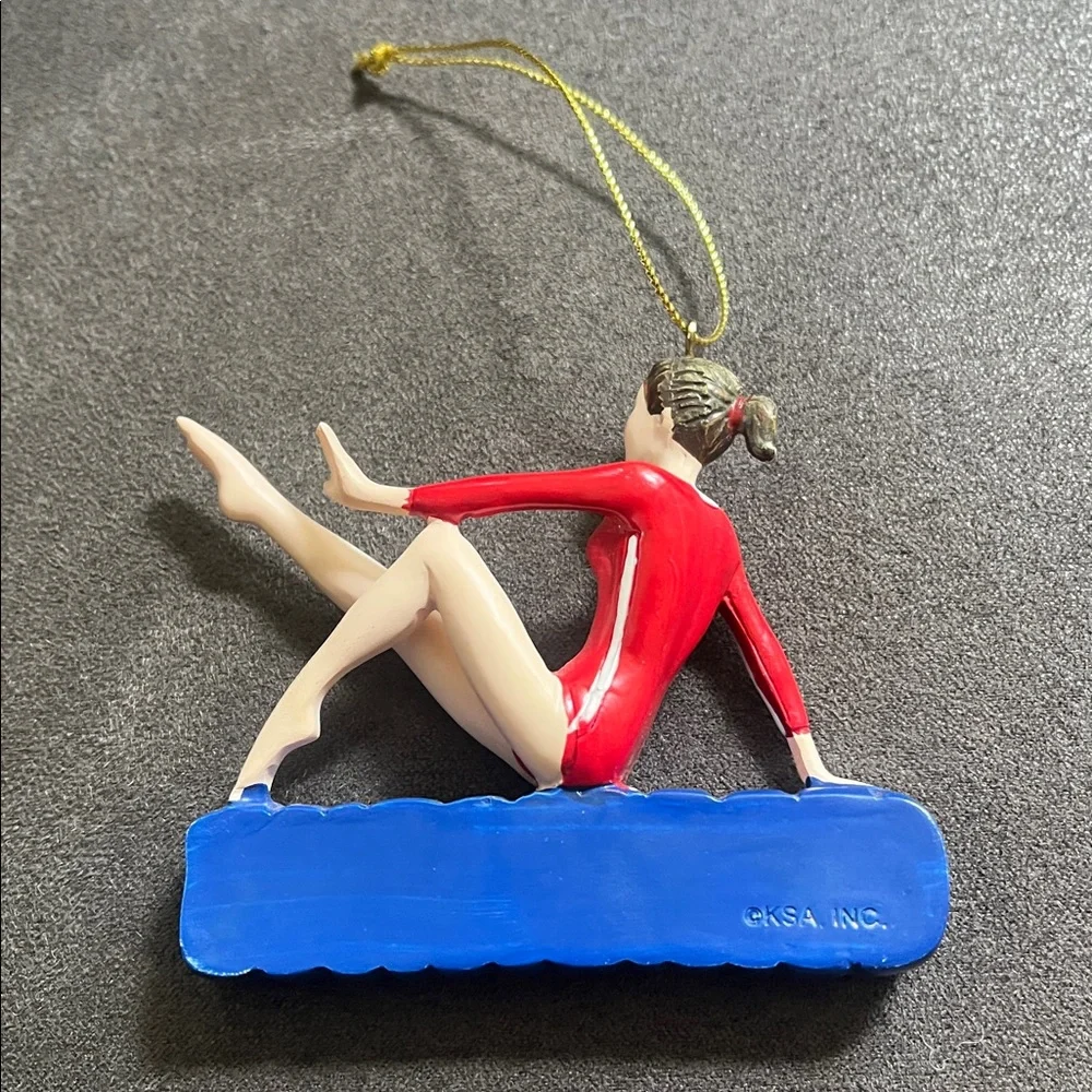 Brunette Brown Hair Girl Gymnast Gymnastic Ornament Red Uniform, Hanging Cord